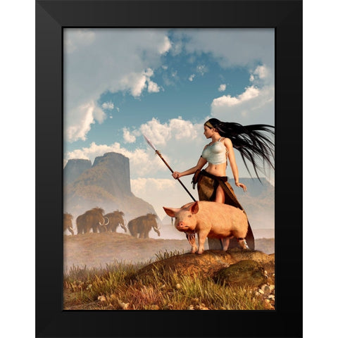 The Savage Hunting Pig Black Modern Wood Framed Art Print by Eskridge, Daniel