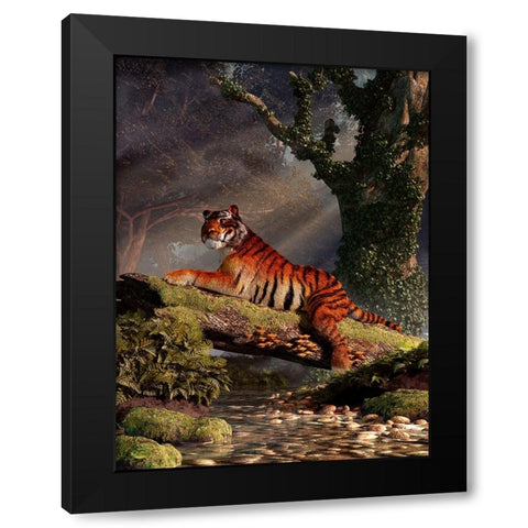 Tiger On A Log Black Modern Wood Framed Art Print by Eskridge, Daniel