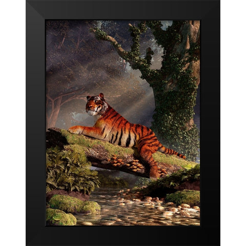 Tiger On A Log Black Modern Wood Framed Art Print by Eskridge, Daniel