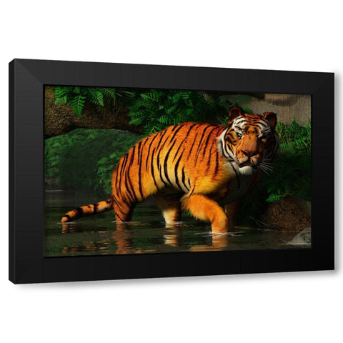 Wading Tiger Black Modern Wood Framed Art Print by Eskridge, Daniel
