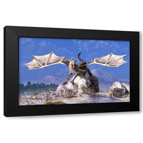 White Dragon Black Modern Wood Framed Art Print by Eskridge, Daniel
