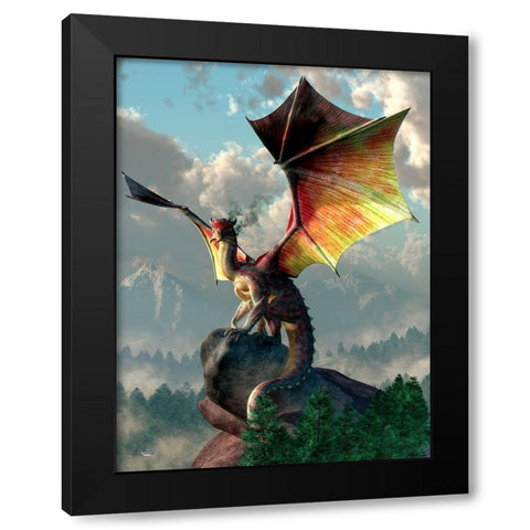 Yellow Winged Dragon Black Modern Wood Framed Art Print by Eskridge, Daniel