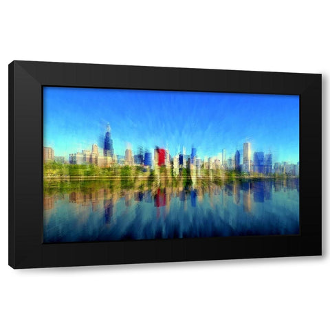 Chicago Skyline 4 Black Modern Wood Framed Art Print with Double Matting by Manlove, David