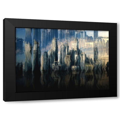 City in the Sky Black Modern Wood Framed Art Print by Manlove, David