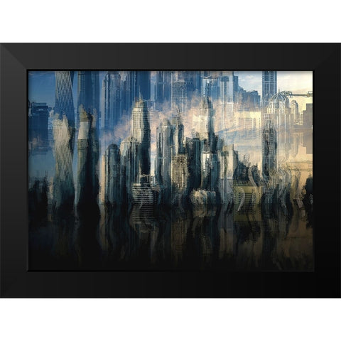 City in the Sky Black Modern Wood Framed Art Print by Manlove, David