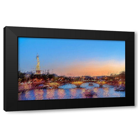 Seine Eiffle Paris A Black Modern Wood Framed Art Print with Double Matting by Manlove, David