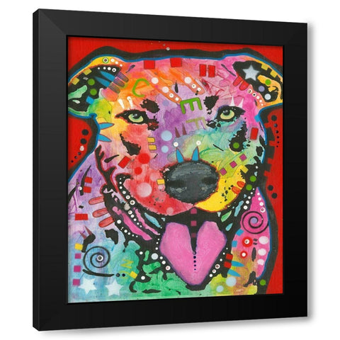 Pit Bull Lick Black Modern Wood Framed Art Print by Dean Russo Collection