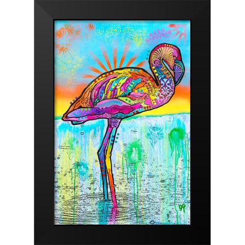 Pink Flamingo Black Modern Wood Framed Art Print by Dean Russo Collection