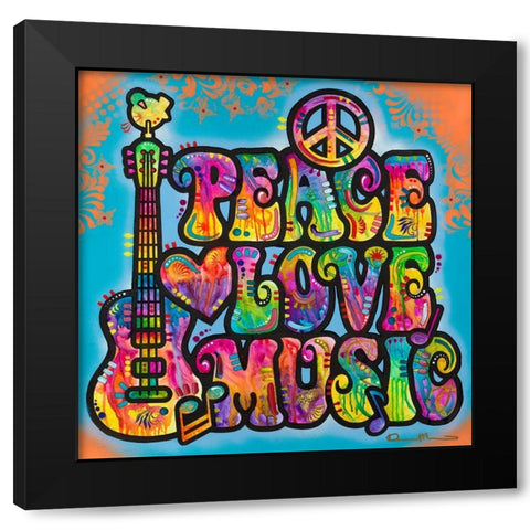 Peace Love Music Black Modern Wood Framed Art Print with Double Matting by Dean Russo Collection