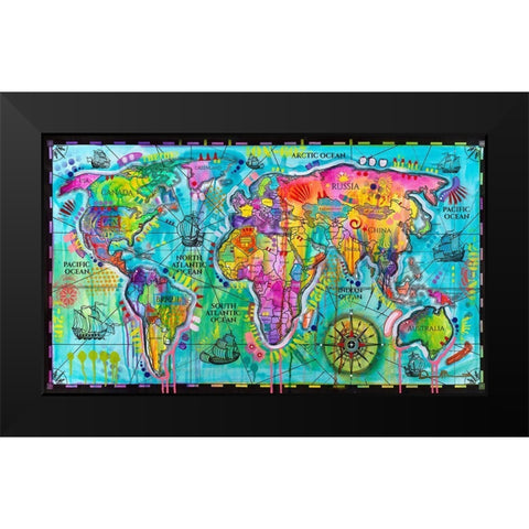 World Map Black Modern Wood Framed Art Print by Dean Russo Collection