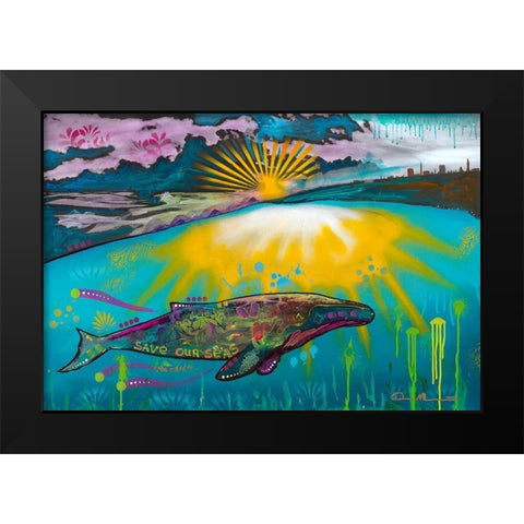 Save our Seas Black Modern Wood Framed Art Print by Dean Russo Collection