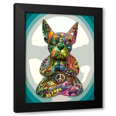 French Buddha Bulldog Black Modern Wood Framed Art Print with Double Matting by Dean Russo Collection