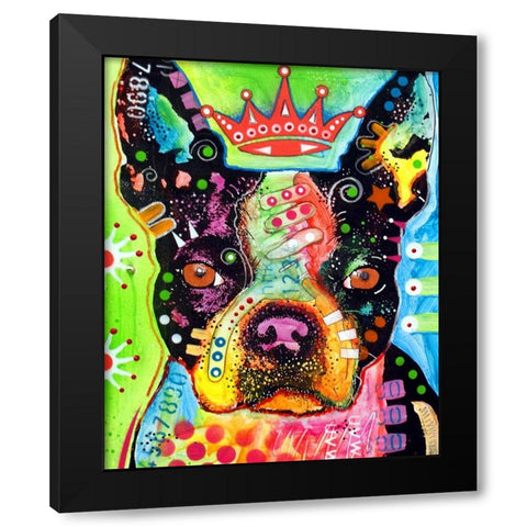 Boston Terrier Crowned Black Modern Wood Framed Art Print by Dean Russo Collection