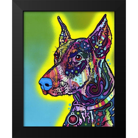 Doberman Black Modern Wood Framed Art Print by Dean Russo Collection