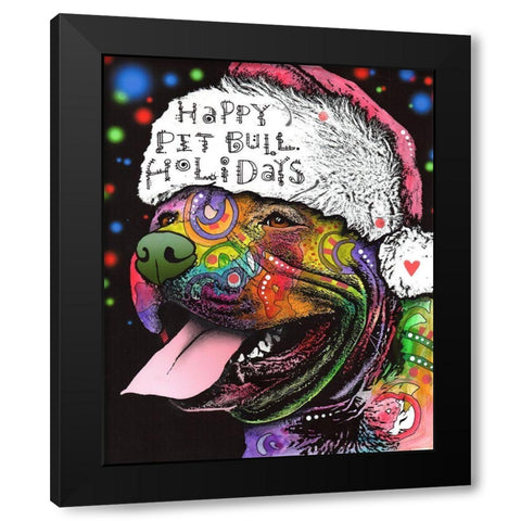 Christmas Pitbull Black Modern Wood Framed Art Print by Dean Russo Collection