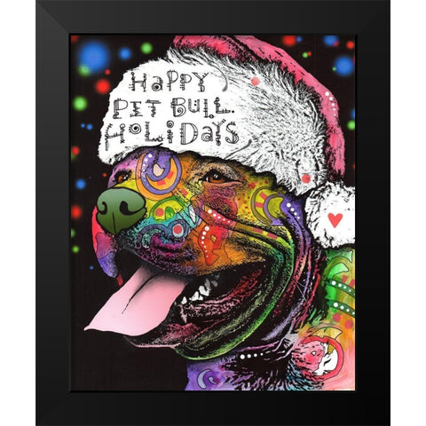 Christmas Pitbull Black Modern Wood Framed Art Print by Dean Russo Collection