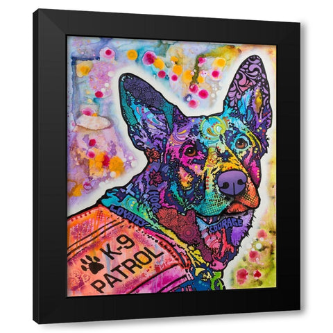 K-9 Patrol German Shep Action Black Modern Wood Framed Art Print with Double Matting by Dean Russo Collection
