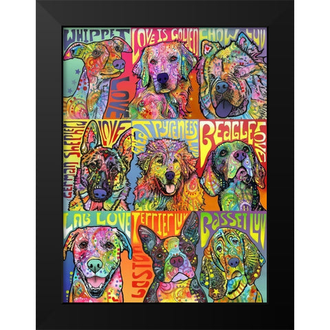 Nine Up of Dogs Black Modern Wood Framed Art Print by Dean Russo Collection