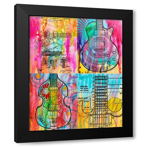 Four Guitars Black Modern Wood Framed Art Print with Double Matting by Dean Russo Collection