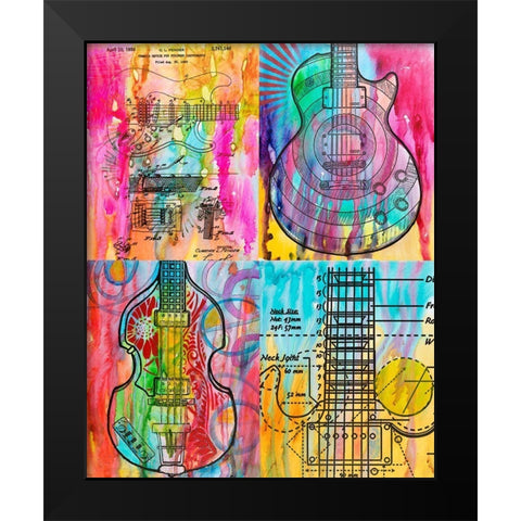 Four Guitars Black Modern Wood Framed Art Print by Dean Russo Collection