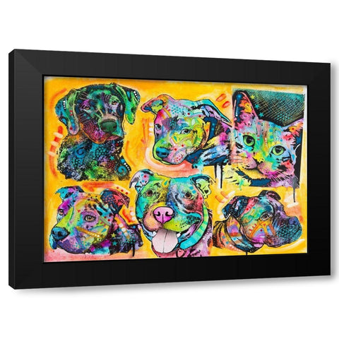 5 Dogs and a Cat Black Modern Wood Framed Art Print with Double Matting by Dean Russo Collection