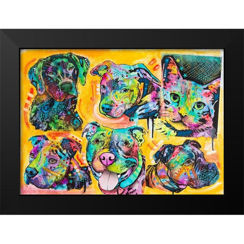 5 Dogs and a Cat Black Modern Wood Framed Art Print by Dean Russo Collection