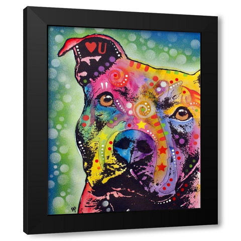 Thoughtful Pit Bull White Bubble Black Modern Wood Framed Art Print with Double Matting by Dean Russo Collection