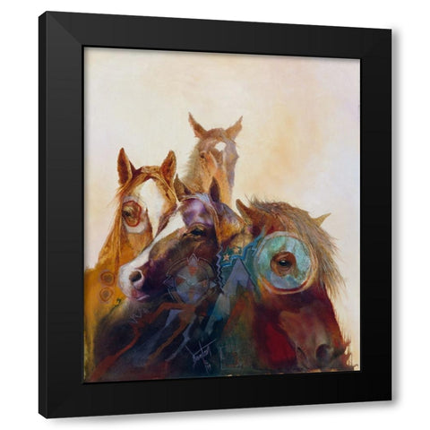 Indian Ponies Black Modern Wood Framed Art Print by Lund, Denton