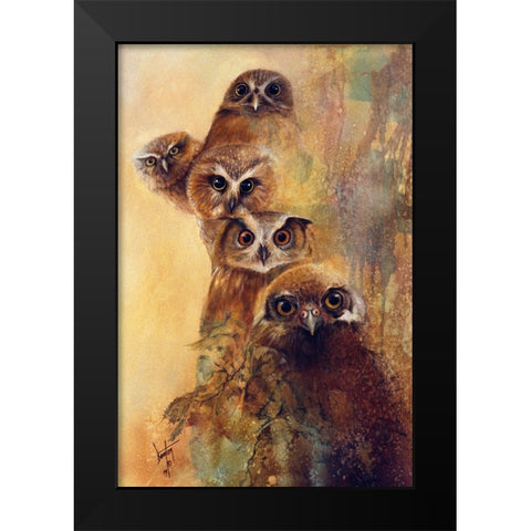 Owl Expressions Black Modern Wood Framed Art Print by Lund, Denton
