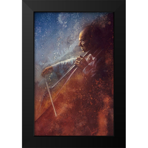 The Cello Player Black Modern Wood Framed Art Print by Lund, Denton