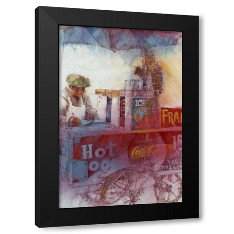 Hot Dog Vendor Black Modern Wood Framed Art Print by Lund, Denton