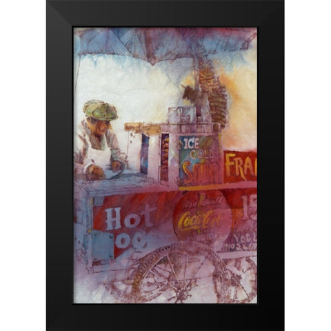 Hot Dog Vendor Black Modern Wood Framed Art Print by Lund, Denton
