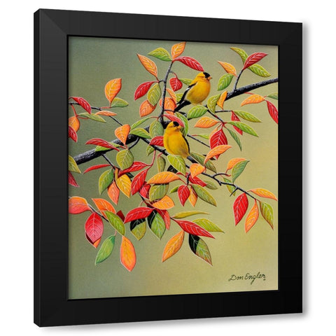 Backyard Goldfinches Black Modern Wood Framed Art Print with Double Matting by Engler, Don