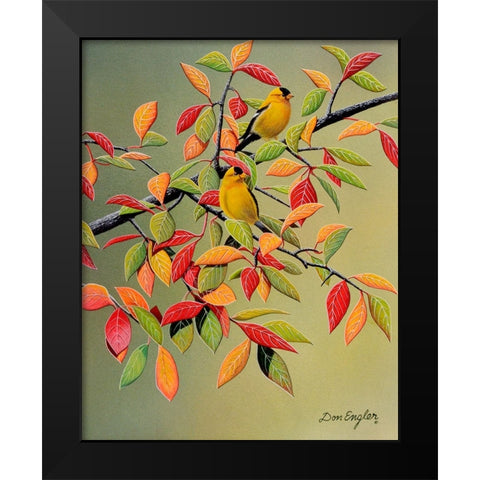 Backyard Goldfinches Black Modern Wood Framed Art Print by Engler, Don