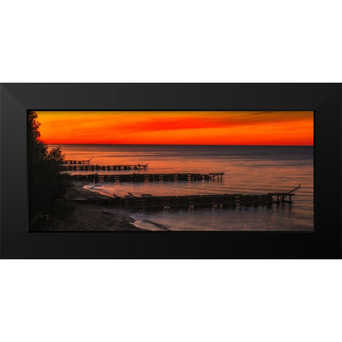 Edgewater Docks Cleveland Black Modern Wood Framed Art Print by Galloimages Online