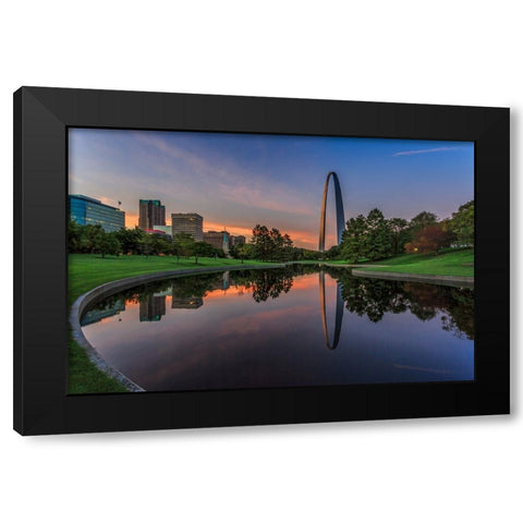 Gateway Arch Reflection Sunset Black Modern Wood Framed Art Print with Double Matting by Galloimages Online