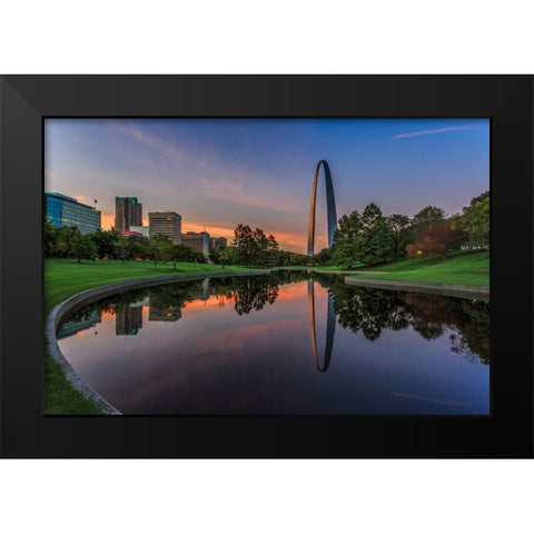 Gateway Arch Reflection Sunset Black Modern Wood Framed Art Print by Galloimages Online