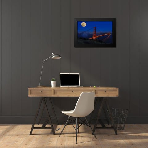 Golden Gate Bridge Full Moon Black Modern Wood Framed Art Print by Galloimages Online