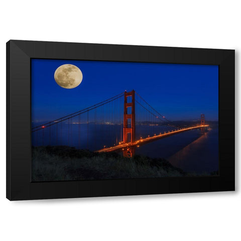 Golden Gate Bridge Full Moon Black Modern Wood Framed Art Print by Galloimages Online