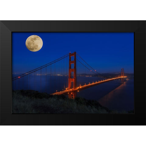 Golden Gate Bridge Full Moon Black Modern Wood Framed Art Print by Galloimages Online