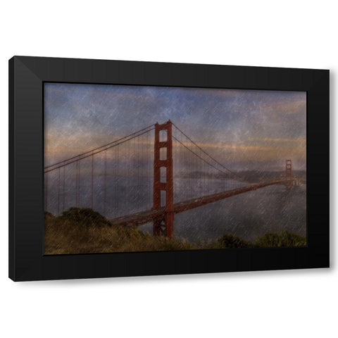 Golden Gate Bridge Rain Painterly Black Modern Wood Framed Art Print by Galloimages Online