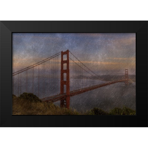 Golden Gate Bridge Rain Painterly Black Modern Wood Framed Art Print by Galloimages Online