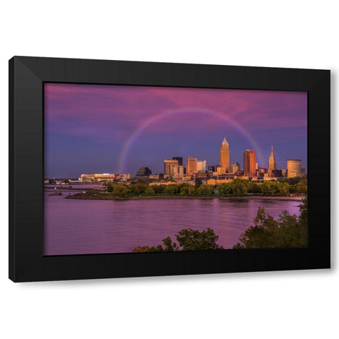 Rainbow over Cleveland Black Modern Wood Framed Art Print by Galloimages Online