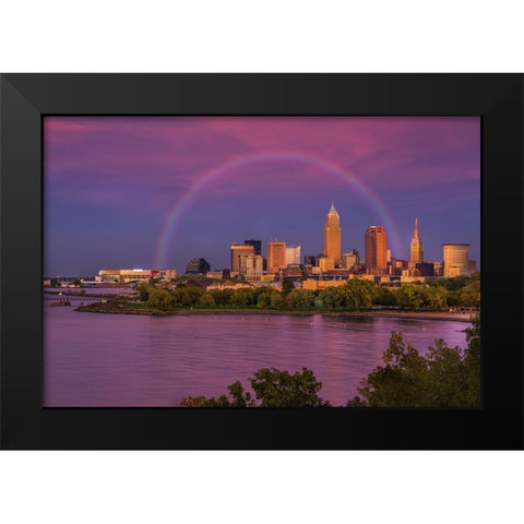Rainbow over Cleveland Black Modern Wood Framed Art Print by Galloimages Online