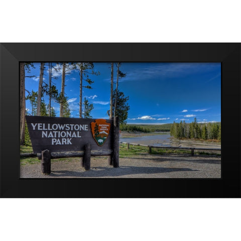 Yellowstone National Park Sign Black Modern Wood Framed Art Print by Galloimages Online
