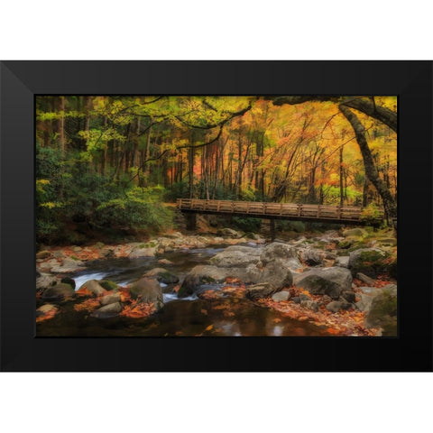 Greenbrier Bridge With Stream Watercolor Black Modern Wood Framed Art Print by Galloimages Online