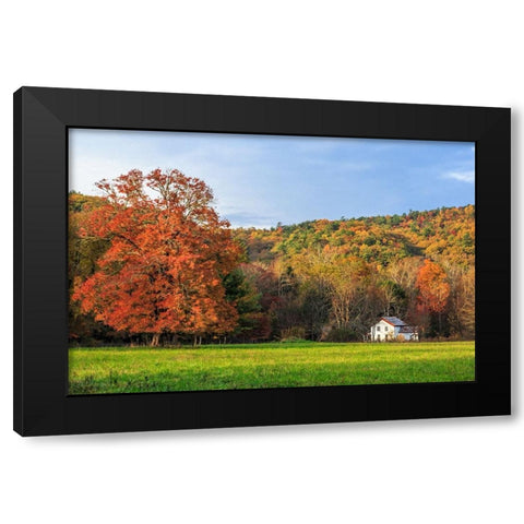 Little House In The Fall Black Modern Wood Framed Art Print with Double Matting by Galloimages Online
