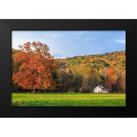 Little House In The Fall Black Modern Wood Framed Art Print by Galloimages Online