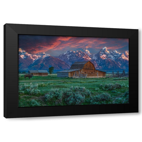 Grand Teton Mormon Barn At Sunrise Black Modern Wood Framed Art Print with Double Matting by Galloimages Online