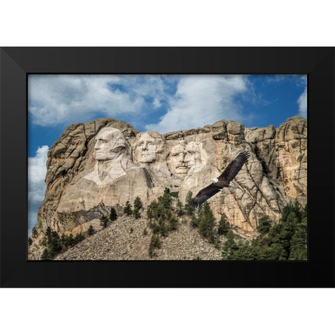 Mount Rushmore And Eagle Black Modern Wood Framed Art Print by Galloimages Online